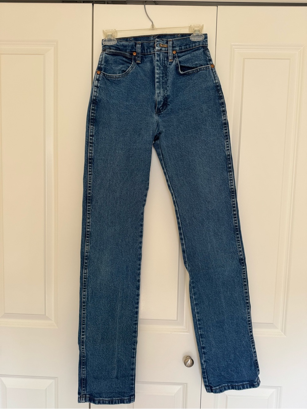High-Rise Wrangler Women's Straight-Leg Jeans in Dark Blue Denim